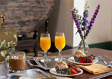Breakfast Tray with muffins and strawberries